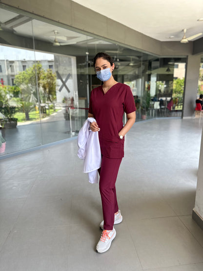 Female Burgundy Stretchable Scrubs