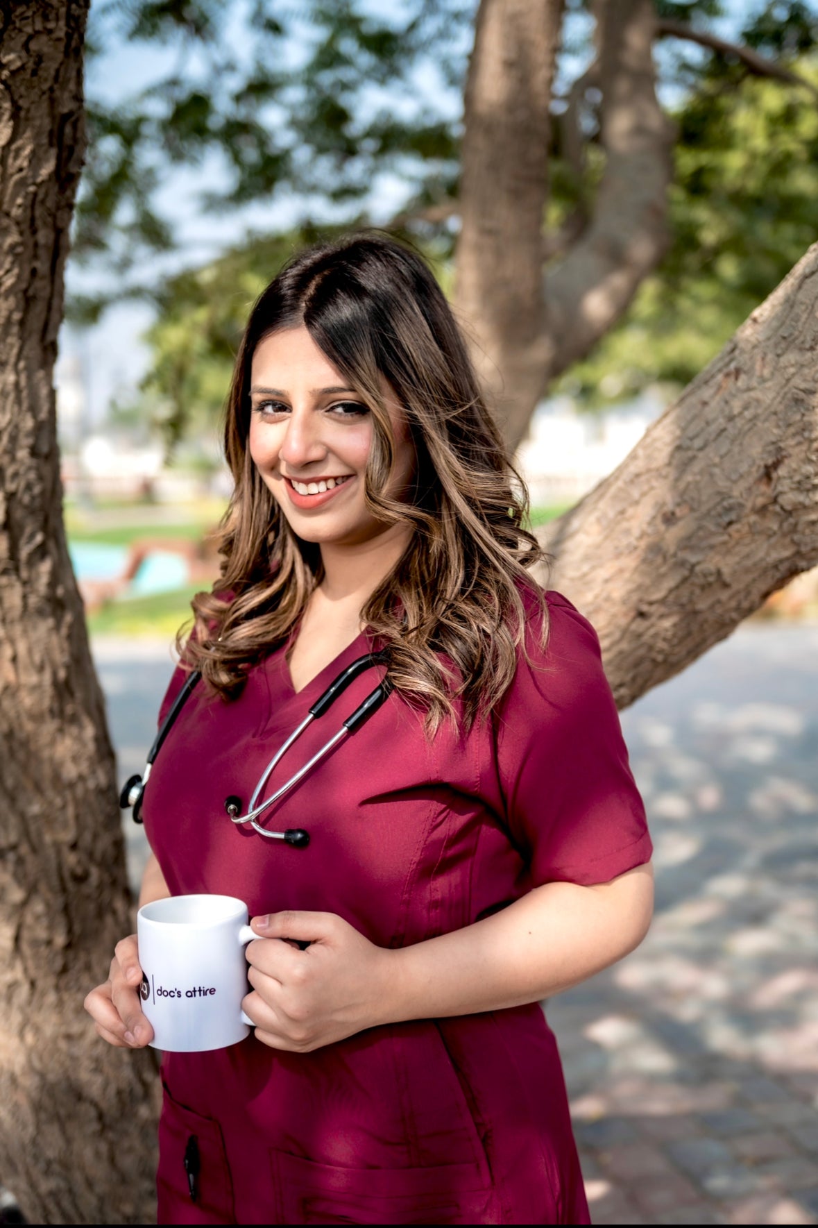 Female Burgundy Stretchable Scrubs