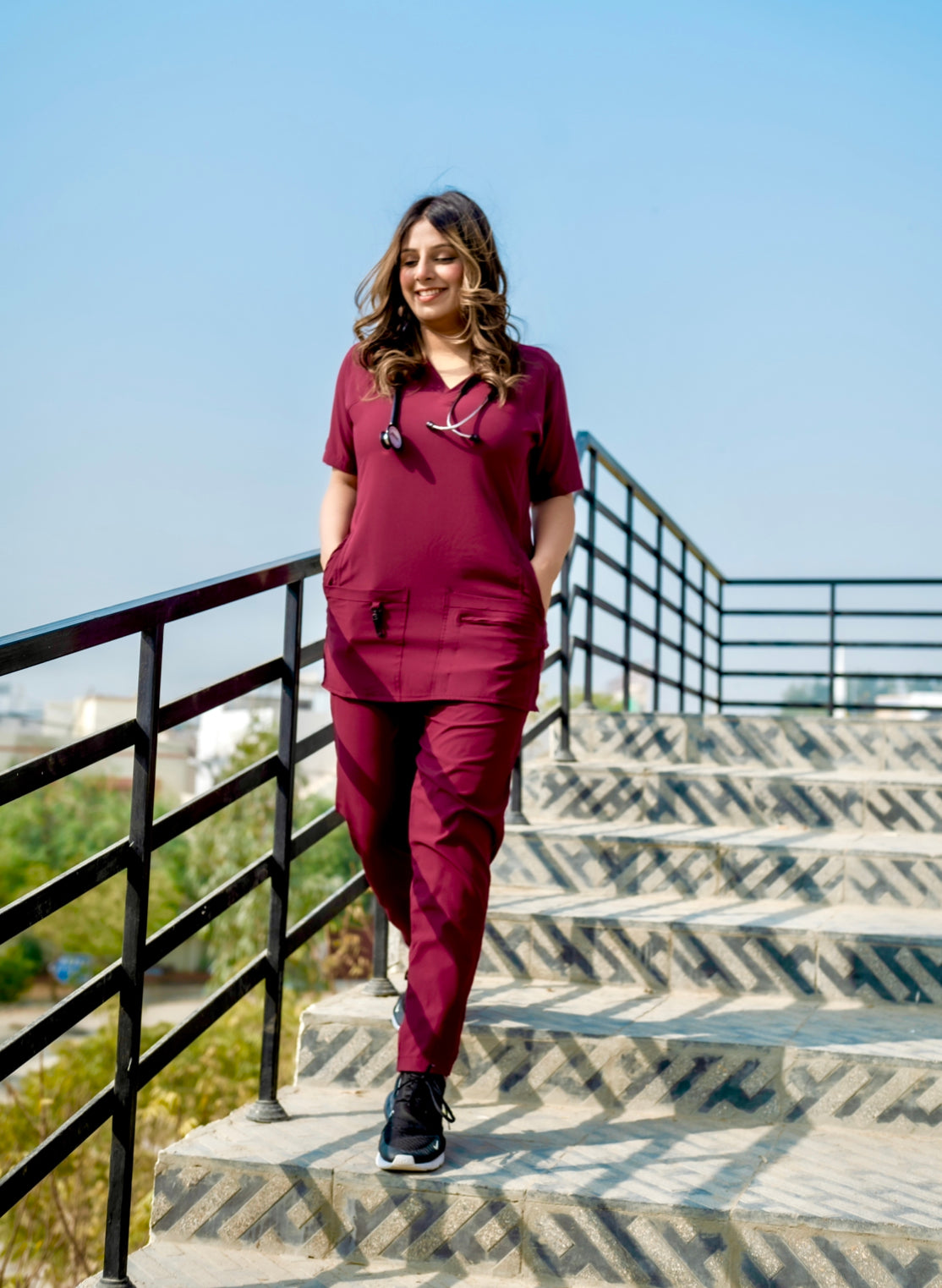 Female Burgundy Stretchable Scrubs